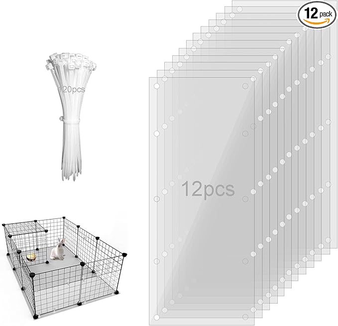 12PCS Pet Cage Guard, Rabbit Urine Guard, 13.8" x 4.7" Pet Cage Edge Liner with 120PCS Ties for Rabbit, Guinea Pig, Hamster, Chinchilla, Hedgehog, Ferret, Bunny