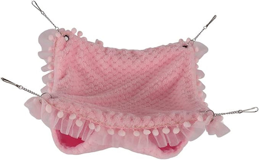 Double Layer Small Pet Swing Hammock, Hamster Double Bunkbed Hammock with 4 Hanging Chains, Soft Plush Hanging Bed for Ferret Hamster Parrots Guinea Pig (Pink)