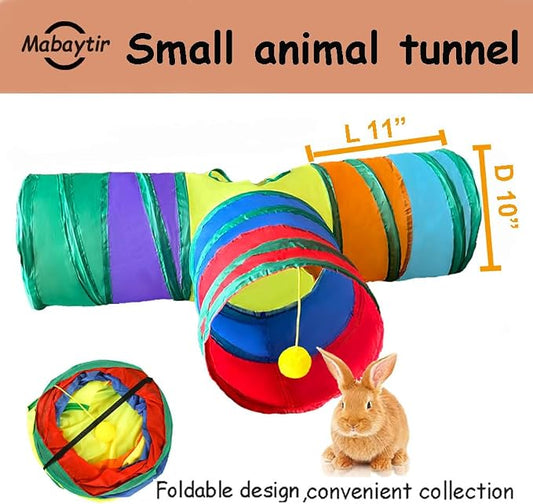 Rabbit Tunnels & Tubes Collapsible 3 Way Rainbow, Play Tunnel Tube Toy with Hanging Ball for Kitten, Puppy, Bunny, Ferret, Interactive Toys for Fun Playtime & Exercise