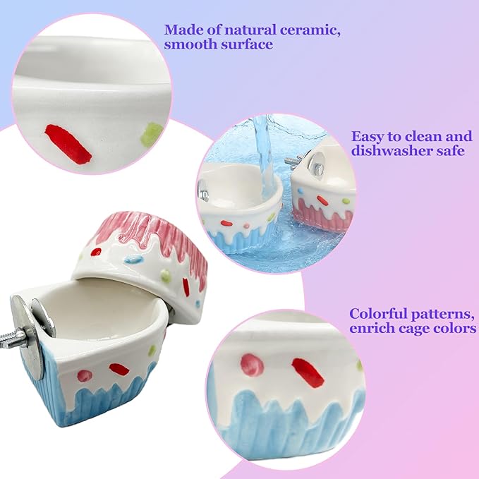 2 PCS Ceramic Hamster Food Bowl Hamster Food Water Dish Feeder Cage Accessories for Mice Rats Hedgehog Gerbil