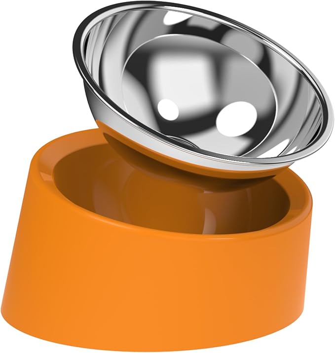 Slanted Dog Bowl Slow Feeder, 15° Tilted Elevated Raised Food Water Dish, Anti-Choke Anti-Gulping for Cats Dogs, Non-Spill Weighted Base, for Medium