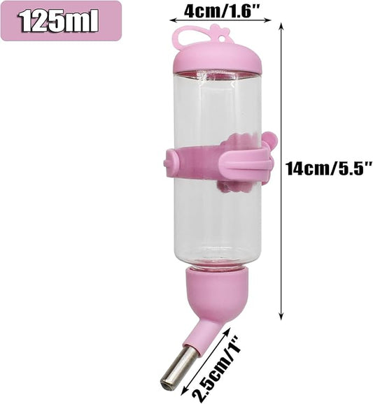 125ml Guinea Pig Water Bottle/Feeder for Hamsters/Hedgehogs/Gliders/Rabbit/mouses/Other Small Pets and Animals,Suitable for Cages, Boxes or Wall-Mounted (Pink, 125ml)