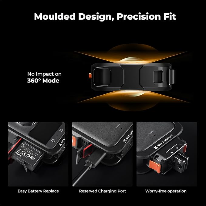 K&F CONCEPT Upgrade Metal Camera Cage Compatible with DJI Osmo 360 Accessories, Aluminum Protective Case | with Silicone Lens Cover | Expansion Frame with 2 Cold Shoe Mount | Built-in Charging Contact