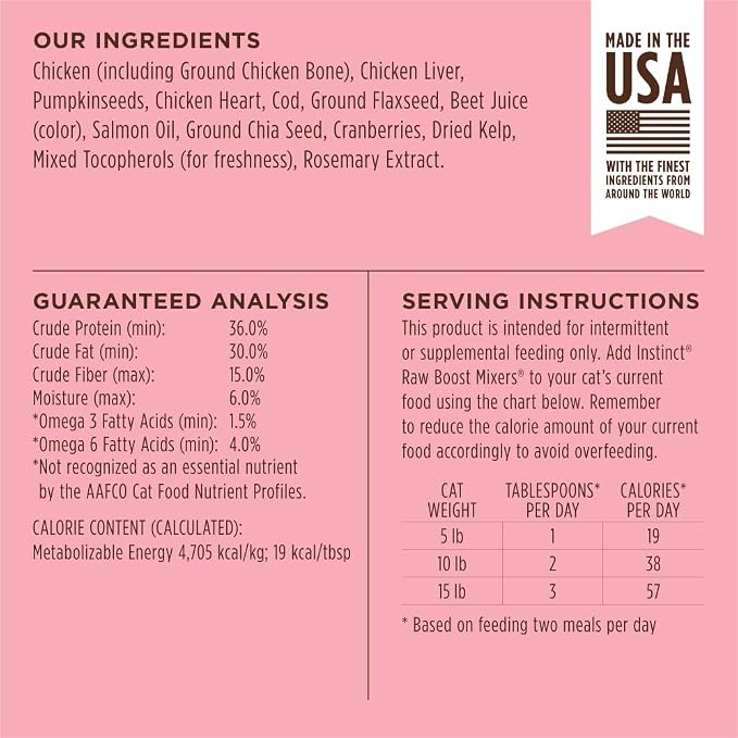 Instinct Raw Boost Mixers, Freeze Dried Cat Food Toppers with Functional Ingredients, Grain Free, Real Chicken - Skin & Coat Health, 5.5 oz Bag (Pack of 2)