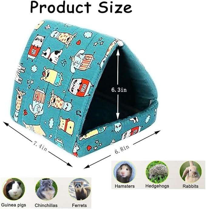 Cozy Cotton Tent for Small Animals - Guinea Pig Hideout, Hamster Bed, Portable House for Chinchillas, Rats, Hedgehogs (6.8"x7.4") (Blue)