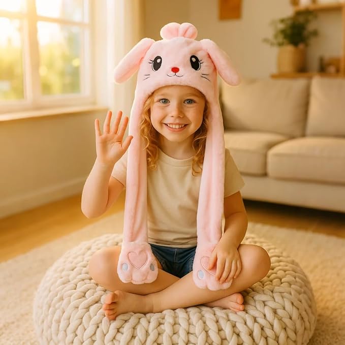 Bubblepompom Animal Hat with Ears Moving Jumping Pop Up Beating Hat Plush Holiday Cosplay Dress Up Funny Gift for Kids