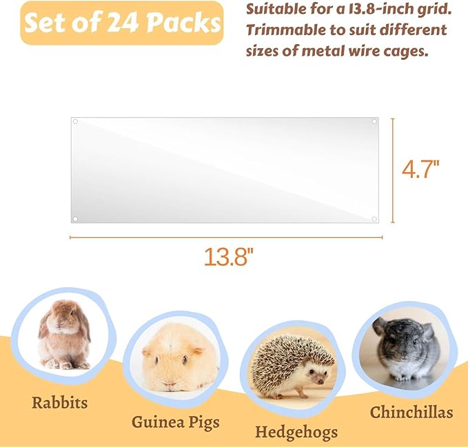 12 Pcs Cage Guard 11.8"x4.7" with Zip Ties Scatter Guard Clear Cage Liner Flexible Side Lining for Rabbit Guinea Pig C&C Metal Wire Playpen