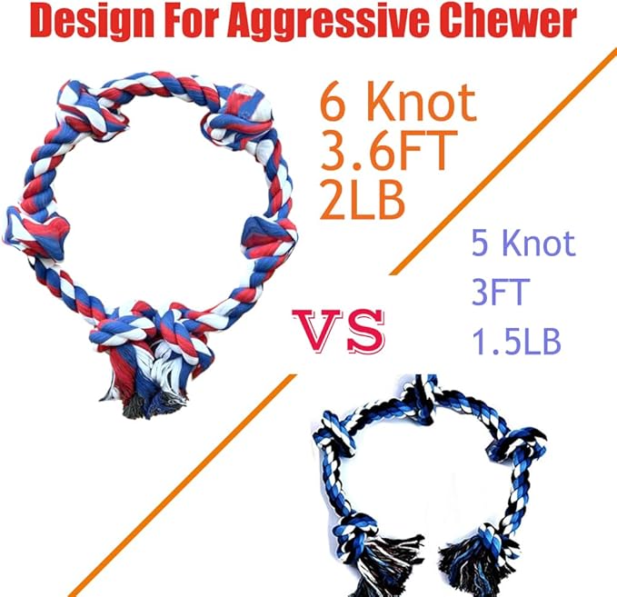 6 Knot Large Christmas Dog Rope Toy for Aggressive Chewers - Heavy Duty, Durable Tough Chew With Handle for Tug of War Play - Large Breed Pull Toy for Big Dogs