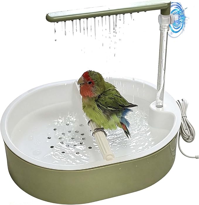Bird Bathing Tub with Automatic Watering Faucet - Parrot Shower Box for Cockatiels, Budgies, Lovebirds & Conures - Cage Mountable Accessory to Promote Natural Bathing