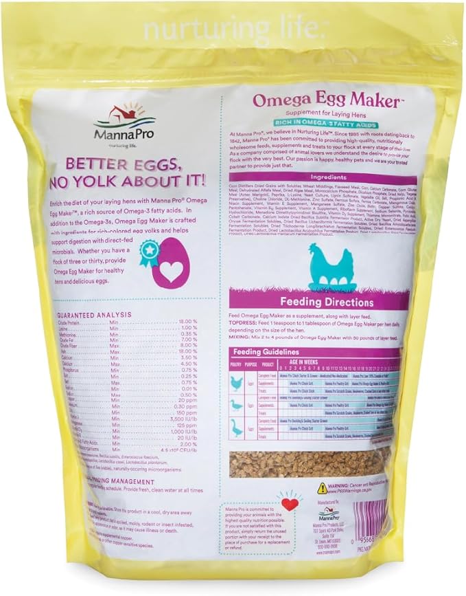 Manna Pro Omega Egg Maker - Chicken Feed Supplement for Laying Hens - Poultry Food with Omega-3 Fatty Acids - Digestion Support with Fortified Vitamins & Minerals - 5 lbs (Pack of 2)