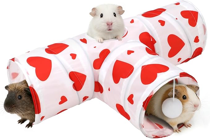 Rypet 3-Way Guinea Pig Tunnel, Collapsible Small Animal Enrichment Toy with Ball, Foldable Rabbit & Hamster Tunnel for Boredom Relief, Washable, Indoor/Outdoor Play