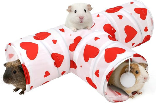 Rypet 3-Way Guinea Pig Tunnel, Collapsible Small Animal Enrichment Toy with Ball, Foldable Rabbit & Hamster Tunnel for Boredom Relief, Washable, Indoor/Outdoor Play