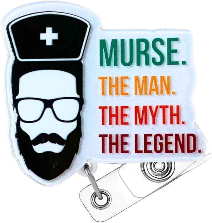 Murse Badge Reel Male Men Nurse Badge Reel ID Retractable Holder Alligator Clip Lanyard Nursing Nurses Reels Gift Funny Doctor Students Graduation Appreciation Supplies Week Accessories Office Gifts