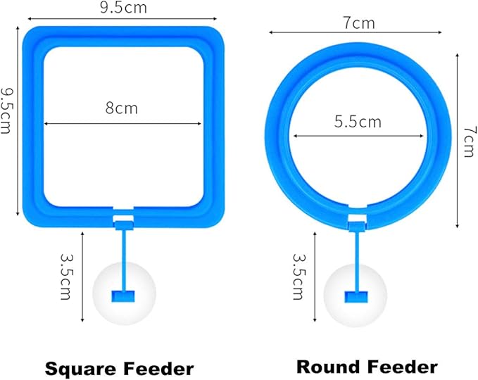 2PCS Fish Feeding Ring Round and Square Floating Food Feeder Circle with Suction Cup for Aquarium Fish Tank