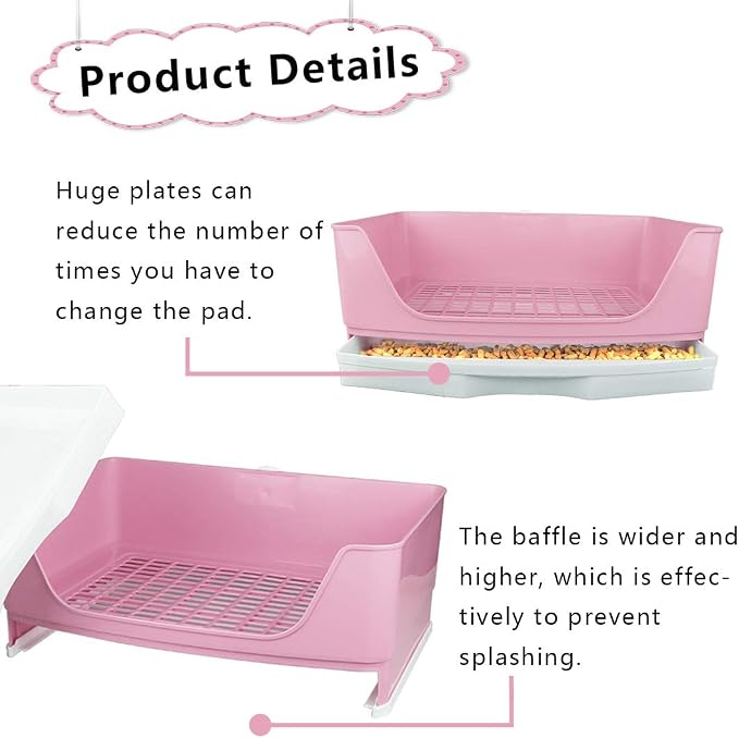 PINVNBY Large Rabbit Litter Box Bigger Pet Litter Pan Trainer with Drawer Corner Toilet Box for Adult Guinea Pigs Chinchilla Ferret Hedgehog Small Animals(Pink)