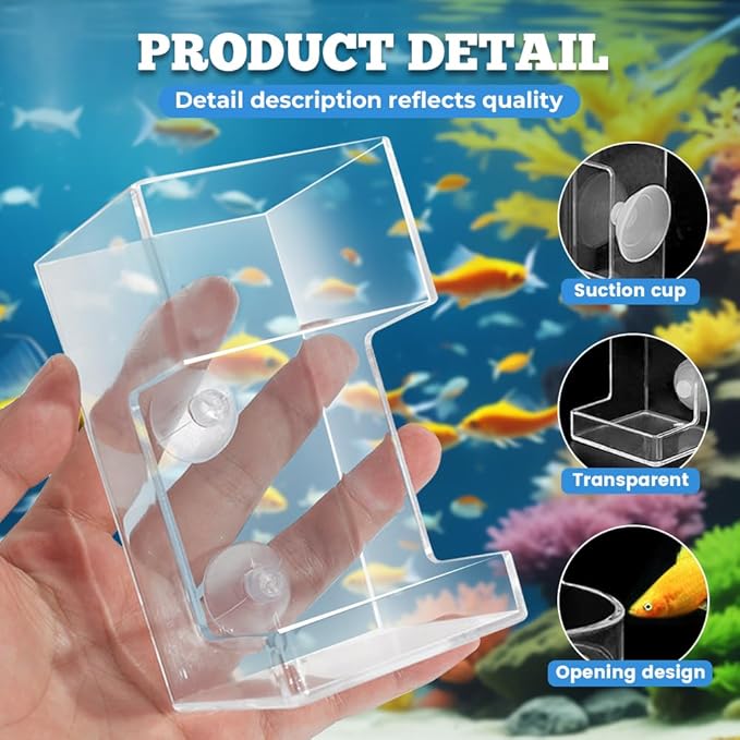 No Mess Aquarium Feeder, 2026 New Acrylic Clear Fish Tank Feeder with Suction Cup, Preventing Food Scattering (Round+Square)