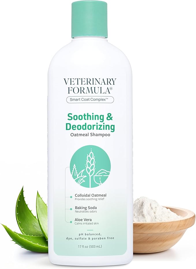 Veterinary Formula Smart Coat Complex Soothing and Deodorizing Oatmeal Shampoo for Dogs, 17 Fl oz – Baking Soda Eliminates Odors, Aloe Vera & Oatmeal Cleanse and Hydrate Skin – Long-Lasting Fragrance