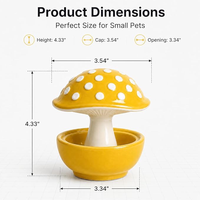 Cute Mushroom Ceramic Bird Water Dispenser & Seed Bowl, Premium Glazed Anti-Dust Feeding Dish for Small Parrots, Conures, Hamsters, Heavy Duty Cage Accessory