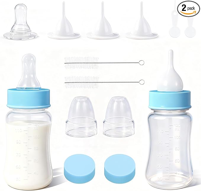 DEMORA Kitten Bottle Feeding Kit, Graduated Nursing Feeding Bottles for Pet Kitten Puppy Hamster Rabbit with Two Kinds of Replaceable Nipples Feeder (Clear, 4 oz)