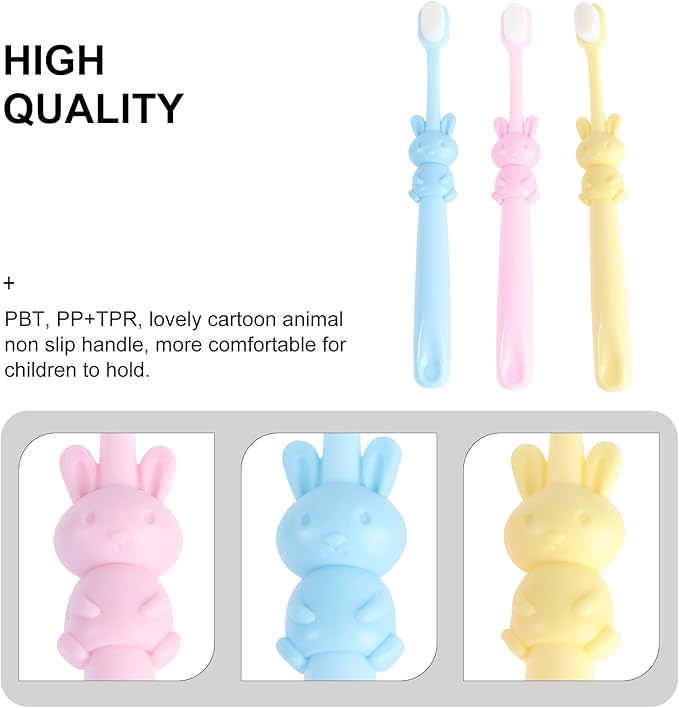 UPKOCH 3pcs Manual Toothbrush Set for Babies 2-8 Years, Gentle Thin Bristles, Cartoon Rabbit Design, Oral Care for Teeth Cleaning