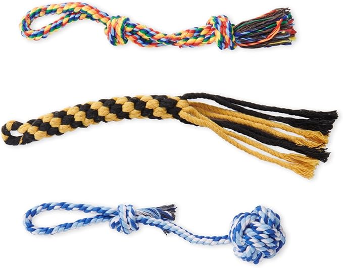 Heavy Duty Dog Rope Toys for Aggressive Chewers - 3 Packs Indestructible Cotton Dog Chew Toys for Small Medium Breed - Exercise Interactive Tug of War Dog Toy for Boredom, Teeth Clean(Miax Colors)