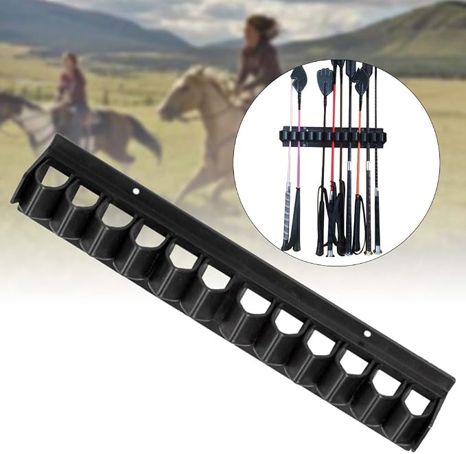 KASCLINO Horse Whip Rack, Wall Mounted Whip and Crop Holder Multifunctional Horse Riding Whip Hanging Bracket Stables Whip Rack Tool Organizer Holder(Black)