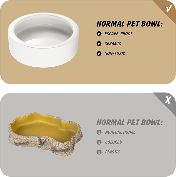 Reptile Food Dish Bowl 2Pcs Lizard Gecko Worm Water Bowls Small (2.75in) | Anti-escape Ceramic Mealworms Bowls for Leopard Bearded Dragon Chameleon Hermit Crab Dubia Cricket Feeding, Superworm Feeder