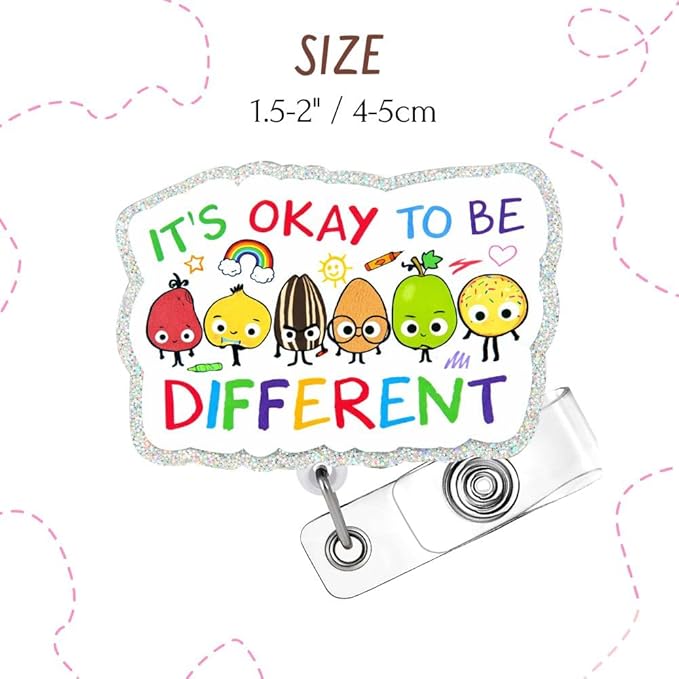 It’s Ok to Be Different Badge Reel Neurodiversity Awareness Retractable ID Holder for Psych Teacher Nurse Special Education RBT Counselor Social Worker Therapist Behavioral Health Gift Accessories