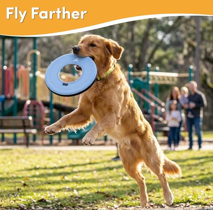 OllyDog Super Flyer, Floating Dog Disc for Water Play – Soft Durable Dog Fetch Toy, Eco-Friendly Recycled Material, Gentle on Teeth, Lightweight Flying Disc for Medium, Large Dogs (Blue Heron, 11")