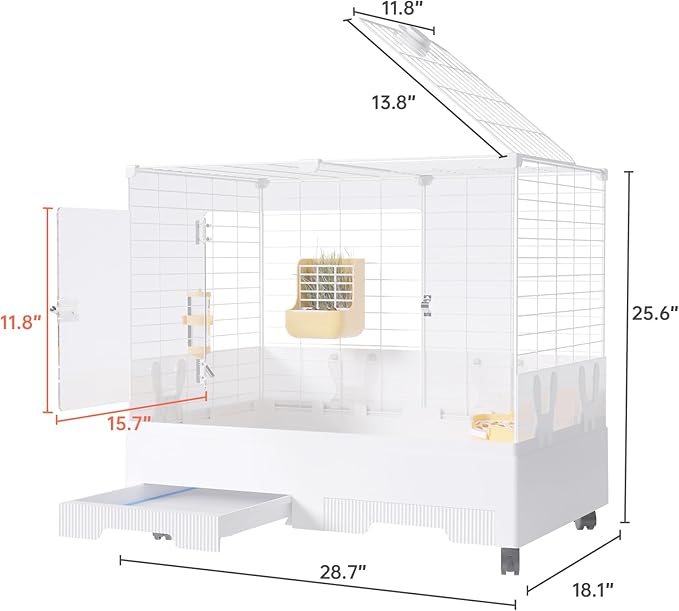 Oneluck Large Rabbit Cage Indoor,2-Story Bunny Hutch with Rasied Urine-Proof Walls, Leak-Proof Trays, Wheels,37" L x22 W x 30" H for Rabbits, Chinchillas, Guinea Pig (Small, Transparent)