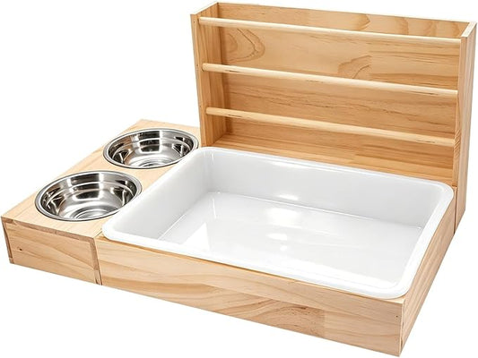 3-in-1 Rabbit Hay Feeder, Rabbit Litter Box with Hay Feeder and Bowls, Guinea Pig Hay Feeder, for Rabbits, Guinea Pigs, Small Animals