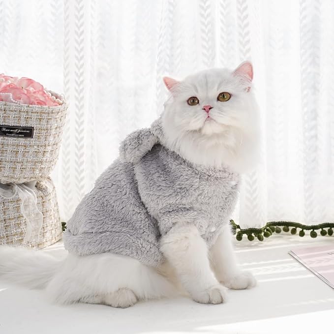 Selena Cat Bunny Ears Costume Cute Dog Kitten Hoodies Sweater Rabbit Ears Puppy Pet Apparel (XXX-Large,Gray)