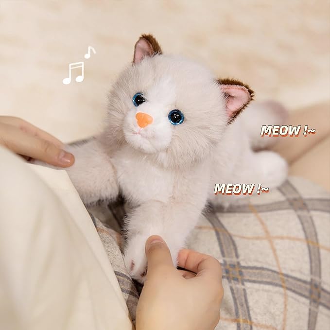 PEACH CAT Cat Stuffed Animal 15" Realistic Kitten Plushies Soft Plush Toys Gifts for Kids Grey and White