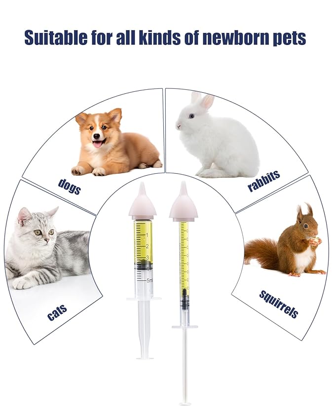 Pet Nursing Bottle, Nursing Bottle Kits, Kitten Bottle Feeding Kit, Nursing Bottle Kits for Puppy & Kitten Milk, Fit for Animal, Kittens, Puppies, Rabbits, Squirrels, Hamster, 4 * Pet Feeding Nipple.