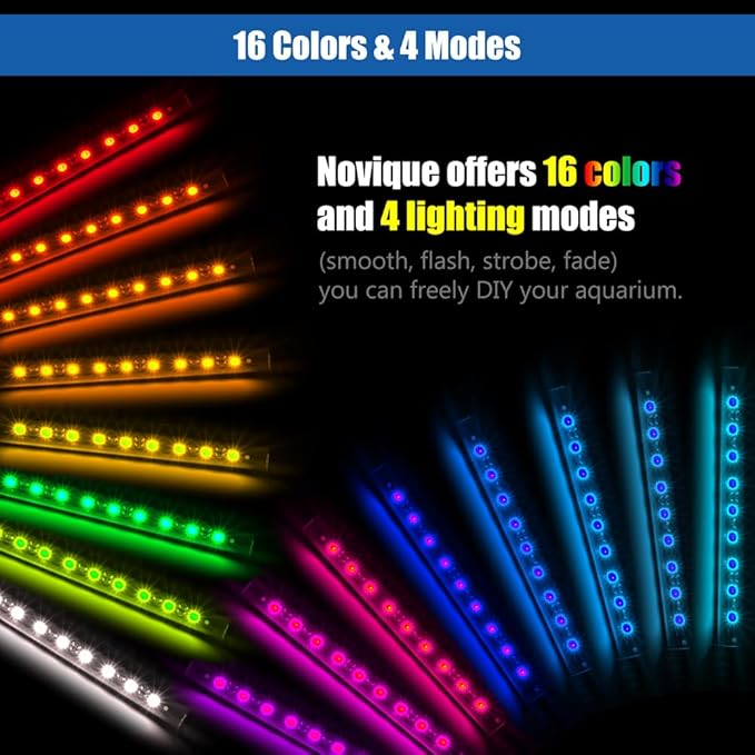 LED Aquarium Light with IP68 Waterproof and Memory Function Submersible Fish Tank Light with Remote and 16 Colors 23 Inches Brightness Adjustable Underwater Light Bar for Fish Tank Aquarium