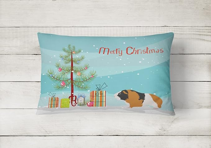 Caroline's Treasures CK4444PW1216 Rex Guinea Pig Merry Christmas Canvas Fabric Decorative Pillow Machine Washable, Indoor Outdoor Decorative Pillow for Couch, Bed or Patio, 12HX16W