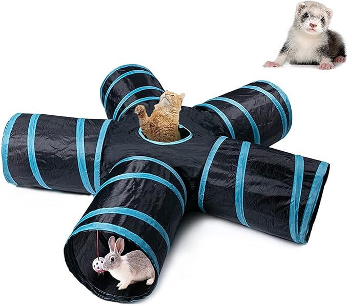 Cat Tunnels, Pet Ferret Rabbit Bunny Tunnels Tubes Subway Habitats, S-Style, DIY Cat Peekaboo Maze House Tent Bed, Kitten Interactive Toy (T-Type 5 Way (Straight))