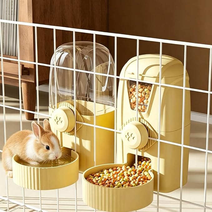 Hanging Pet Feeder Water Dispenser Set - 2-in-1 Gravity Food Water Bowl for Cats Small Dogs Rabbits, Cage Mounted No-Spill Pet Feeding Station (Grey)