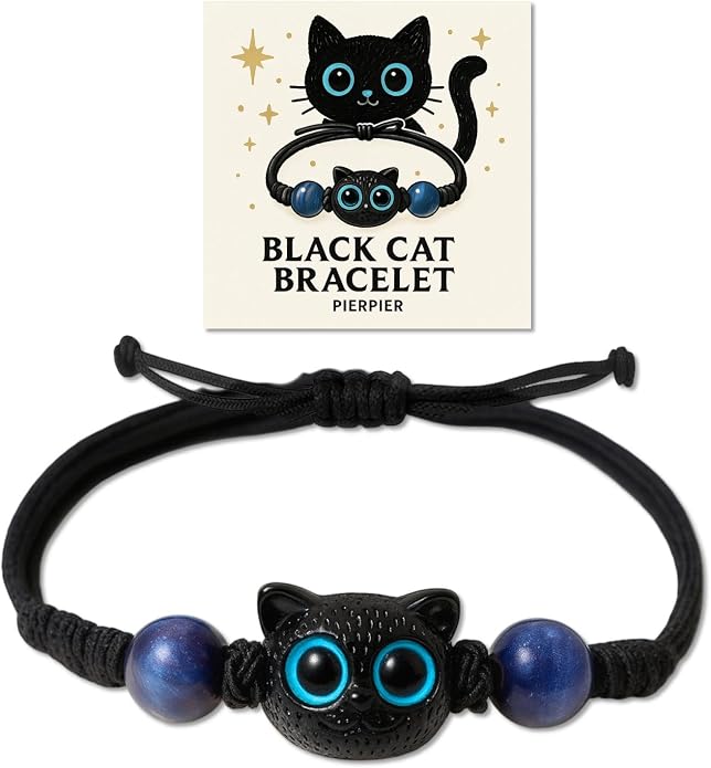 Halloween Black Cat Costume Accessories - Black Cat Bracelet, BlackCat National Day Jewelry, Cat Lovers Gift for Women & Girls