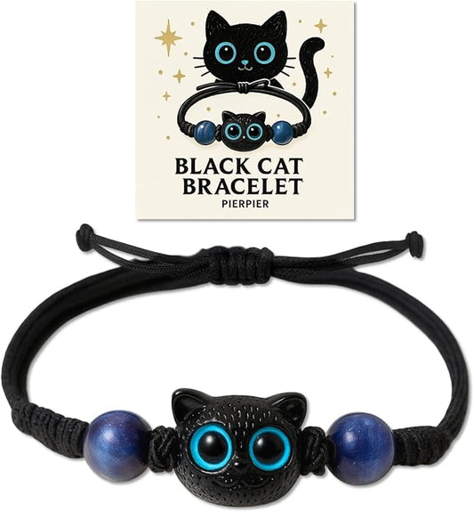Halloween Black Cat Costume Accessories - Black Cat Bracelet, BlackCat National Day Jewelry, Cat Lovers Gift for Women & Girls
