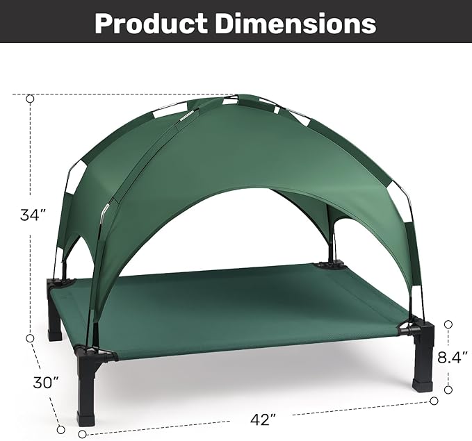 Heeyoo Elevated Dog Bed with Removable Canopy, Portable Dog Cot with Sun Protection Shade Tent, Raised Pet Cooling Cot Bed for Dogs, 42in