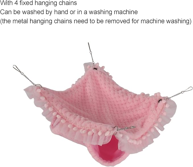 Double Layer Small Pet Swing Hammock, Hamster Double Bunkbed Hammock with 4 Hanging Chains, Soft Plush Hanging Bed for Ferret Hamster Parrots Guinea Pig (Pink)