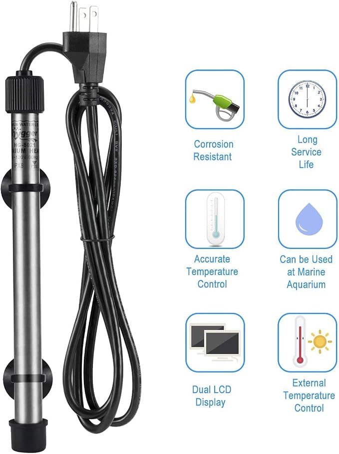 hygger Pinpoint Saltwater Aquarium Heater with Digital Thermostat IC Temp Controller, Titanium Tube Submersible Fish Tank Heater for Coral Reef 500 Watt