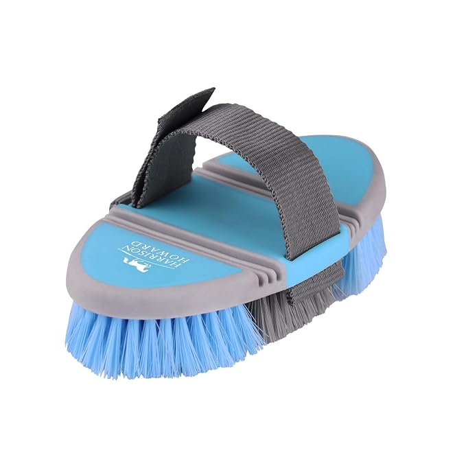 Harrison Howard Flexible Finish Horse Grooming Brush - Bendable, Comfortable Hold, Light Blue