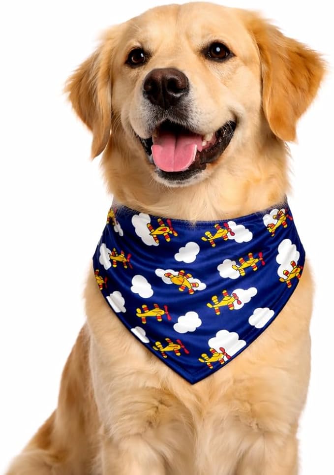 Luxury Satin Dog Bandana – Slip-On Collar Style, Premium Pet Scarf for Medium, Large & XL Dogs – Special Occasion Accessory (Collar Not Included) (Medium - Extra Large, Airplane (G) Luxe - Satin)