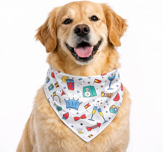 Luxury Satin Dog Bandana Slip-On Collar Style, Premium Pet Scarf for Medium, Large & XL Dogs Special Occasion Accessory for Dogs (Collar Not Included) (Medium - Extra Large, Birthday Luxe - Satin)