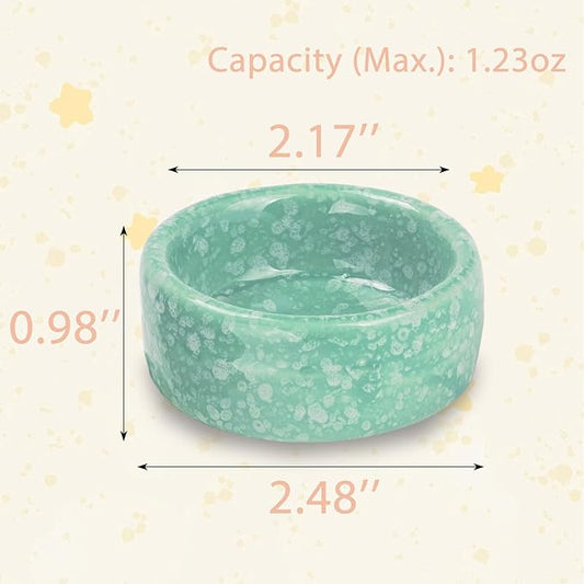 VanEnjoy 2 Pack Ceramic Guinea Pig Food Bowl Dotted Pattern Small Animal Feeding and Watering Supplies for Cage Cute Green Hamster Water Dish for Chinchilla Ferret Bunny