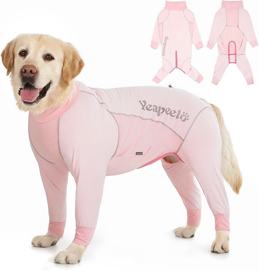 Dog Sun Protection Cooling Suit UPF 50+, Quick-Dry Breathable Jumpsuit for Large & Medium Dogs, Outdoor Dirt-Resistant Shedding Control Pet Apparel (Blush Pink, 5X-Large)
