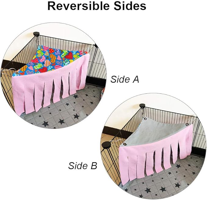 RIOUSSI Guinea Pig Hideout Hideaway Corner Fleece Toys Cage Accessories with Reversible Sides. Blue+Pink, Triangle