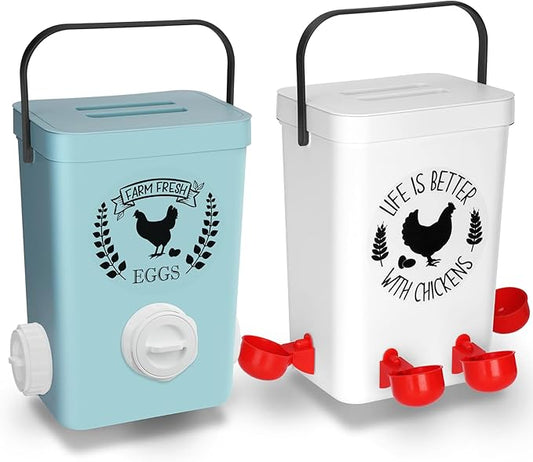 Tgeyd No-Waste Chicken Feeder & Waterer Set, 3 Gallon Automatic Waterer and 15 lb Hanging Feeder for Backyard Chickens, Modern Farmhouse Chicken Coop Essentials